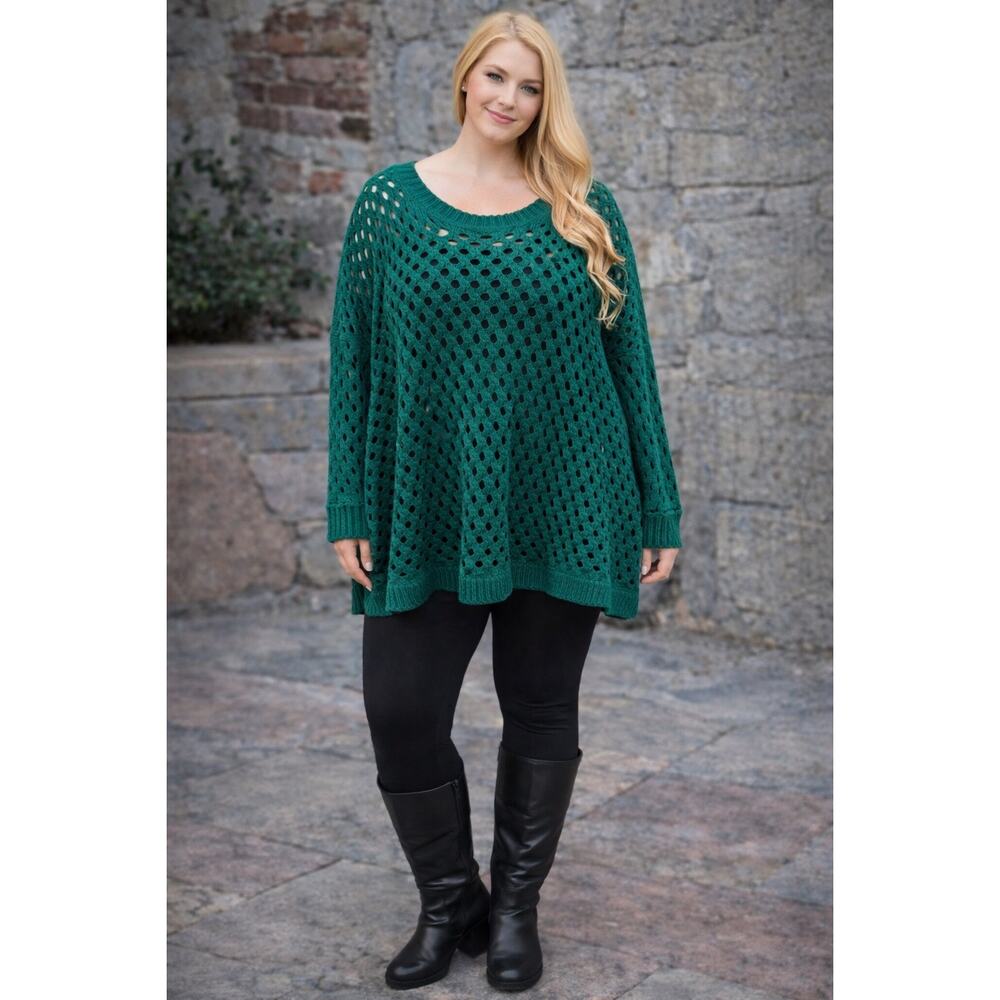 Torrid Green Chenille Open Knit Sweater Plus Size 6 Oversized Cozy Boho